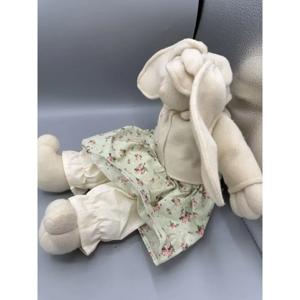 Vintage Style Bunny Plush Floral Dress Easter Rabbit 18” Cottagecore